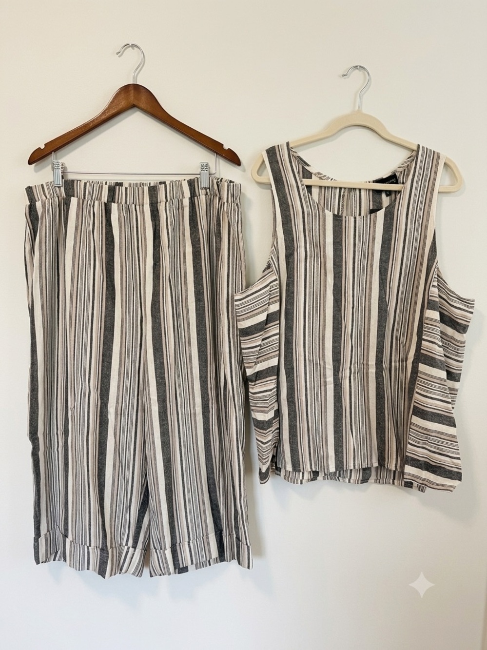GG COLLECTION linen rayon 2 piece set striped neutrals tank bottoms XL NWT